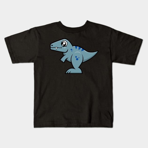 Velociraptor Raptor Dinosaur (Gray and Blue) Kids T-Shirt by danchampagne